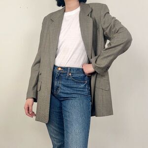 Vintage Burberry Plaid Tan Grey Wool Silk Blazer